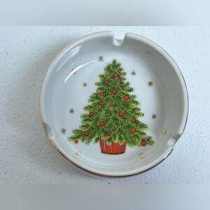 VTG George Good Christmas Tree Ashtray Japan Gold Trim Trinket Smoking Dish